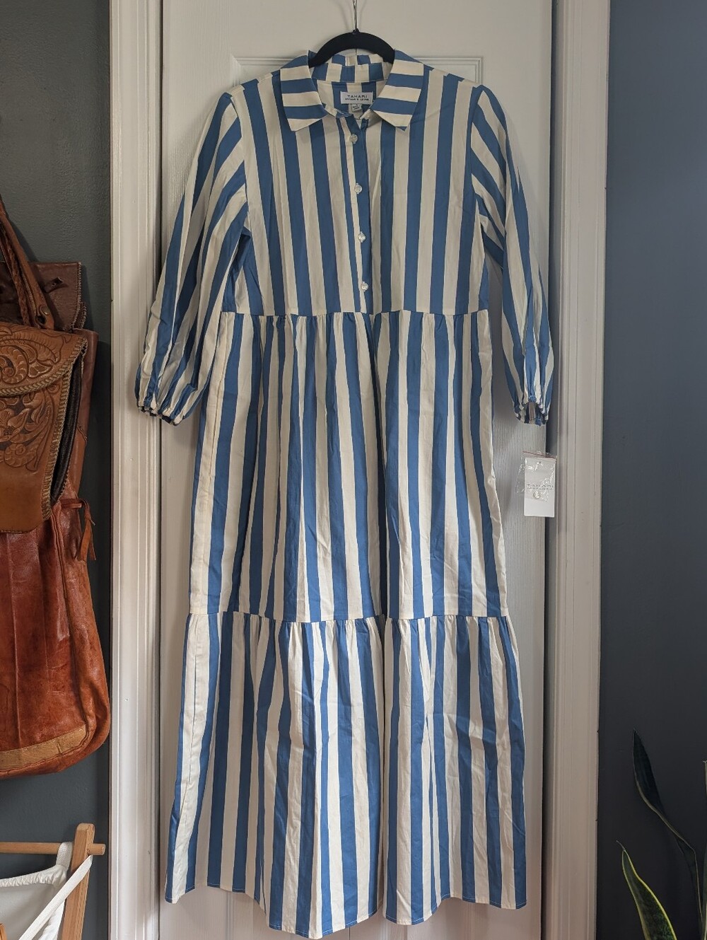 Blue And White Striped Tahari Maxi Dress S